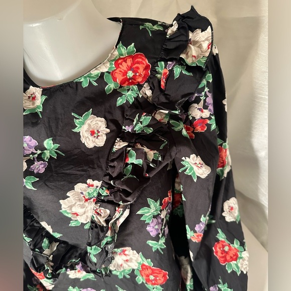Zara Womens Top Ruffled Floral Blouse Long Sleeved Sz XSmall - Picture 3 of 5